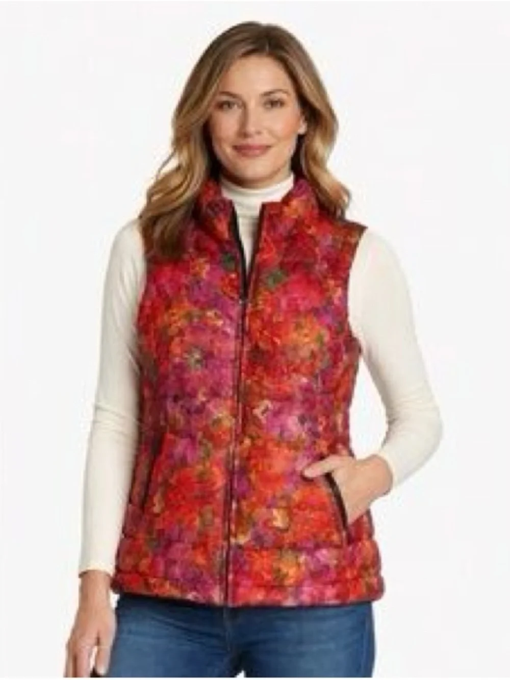 Eddie Bauer Women’s Small Floral Goose Down Quilted Puffer Vest